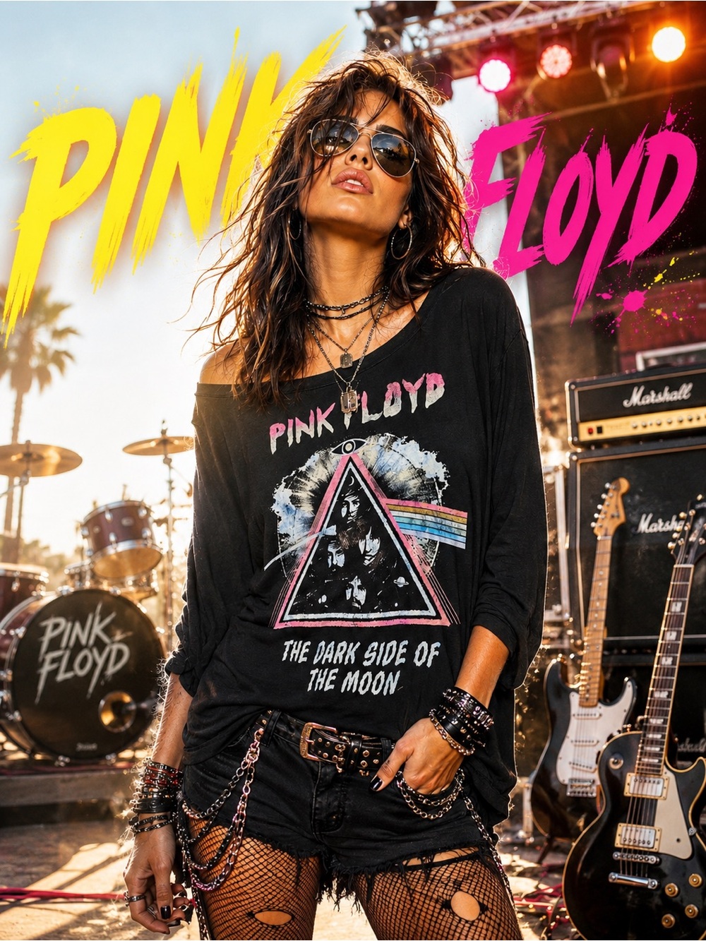 Pink Floyd Black Long Sleeve 'Dark Side of the Moon' Graphic Tee